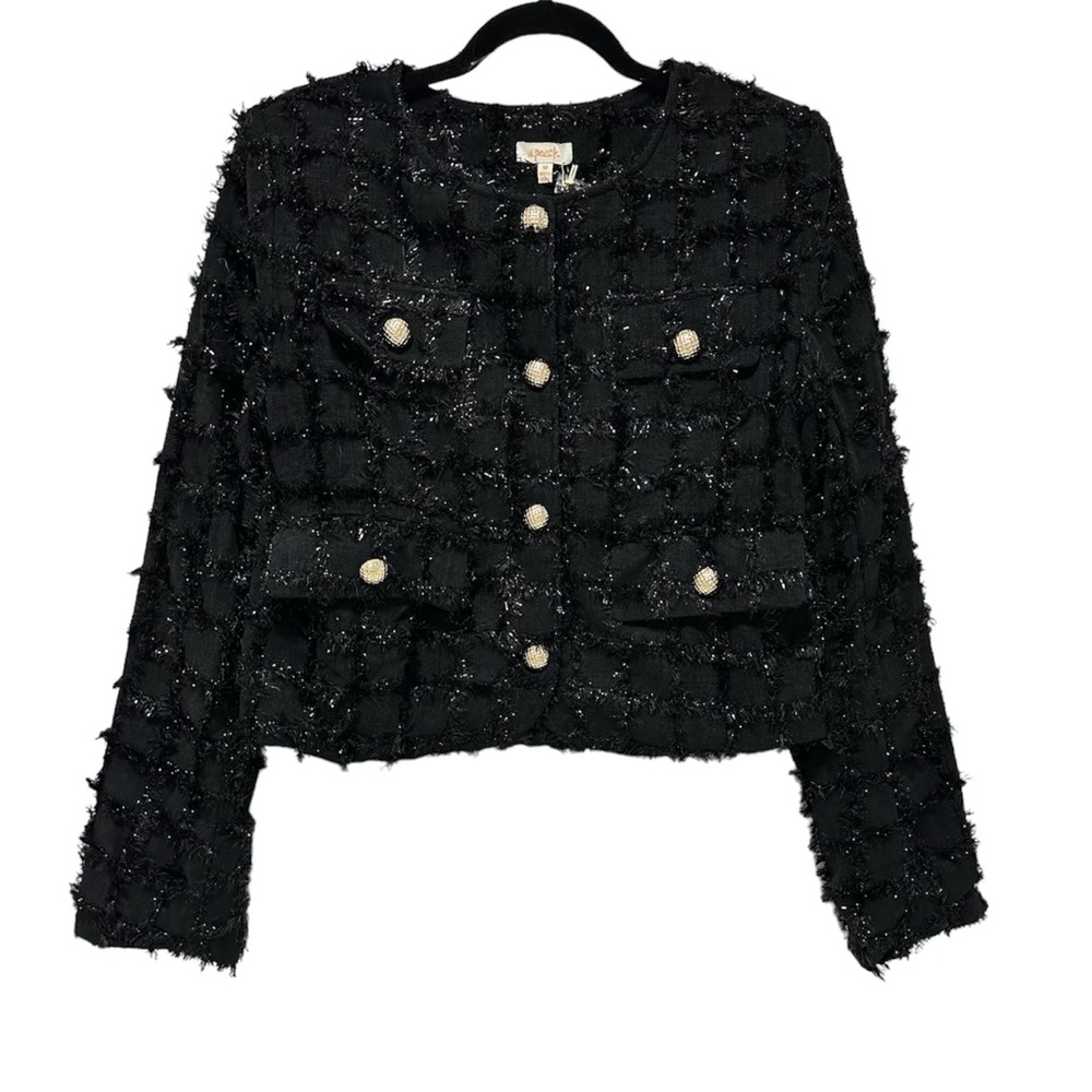 677. Fuzzy Jacket With Gold Buttons in black